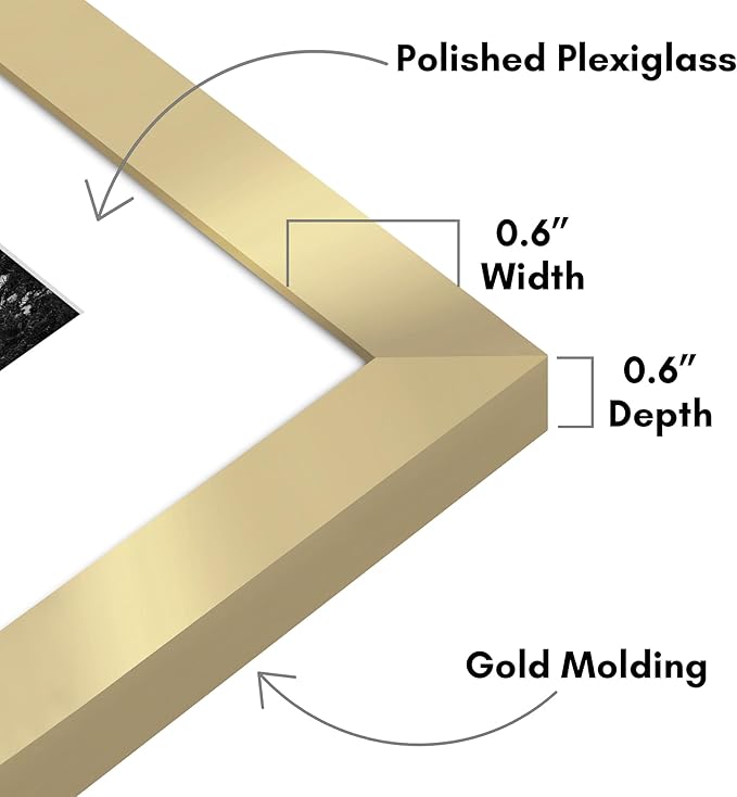 Americanflat 16x20 Picture Frame with Polished Plexiglass - Set of 5 - Use as 11x14 Frame with Mat or Display 16x20 Photo Without Mat - Galleria Collection - Picture Frames for Wall Display - Gold