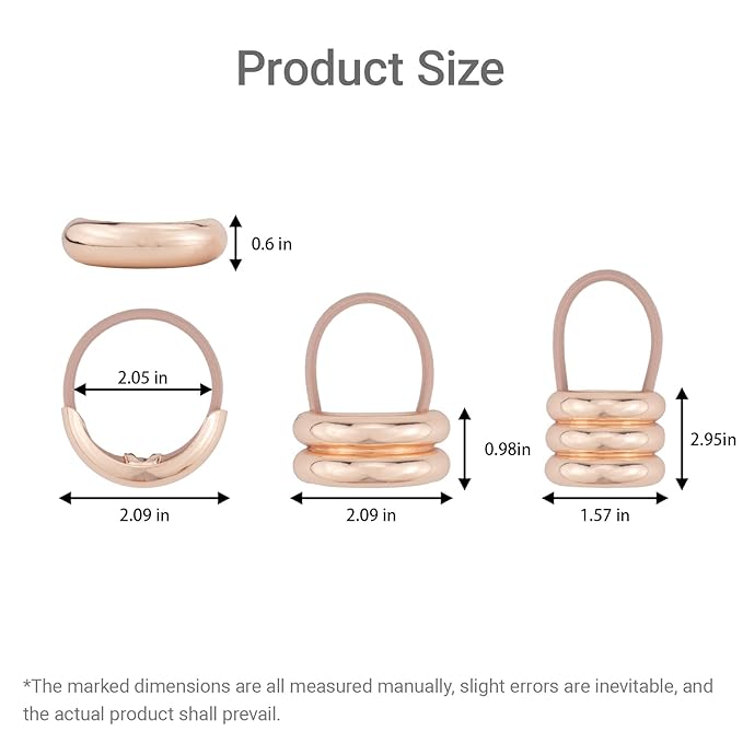 3PCS Rose Gold Geometric Hair Ties - Polished Metal Hair Cuffs, Non-Damage Ponytail Holders for Stylish Hairstyles