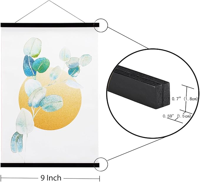 FALAMON 3 Pack Magnetic Poster Hanger Frame, 9x12 9x11 9x13 Magnet Poster Frame for Posters, Prints, Photos, Pictures, Maps, Scrolls, and Canvas Artwork (Black, 9")