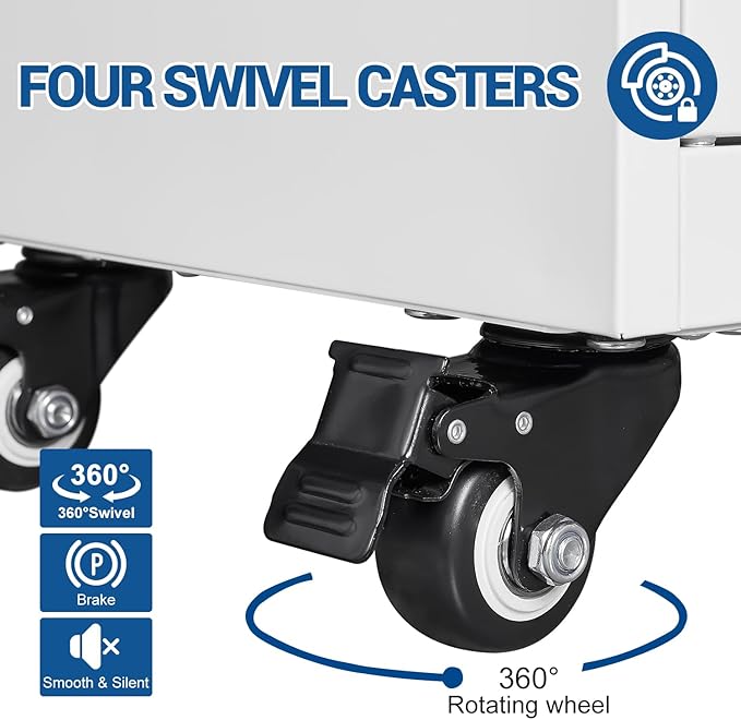 73" Metal Cabinet-White Heavy Duty Rolling Storage Cabinet Steel Tool Cabinets with Wheels, Shelves, Lockable Doors and Drawers- for Garage, Pantry, Warehouse Home Office- Assembly Required