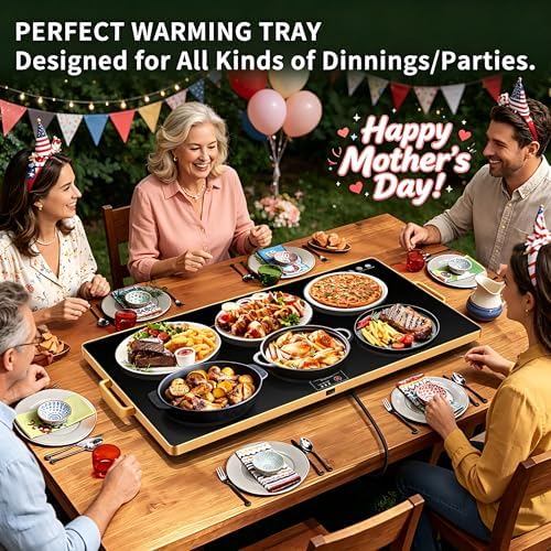 Electric Warming Tray,XXL 32"x18",Tempered Glass Warming Mat for Food,Black - Image 3