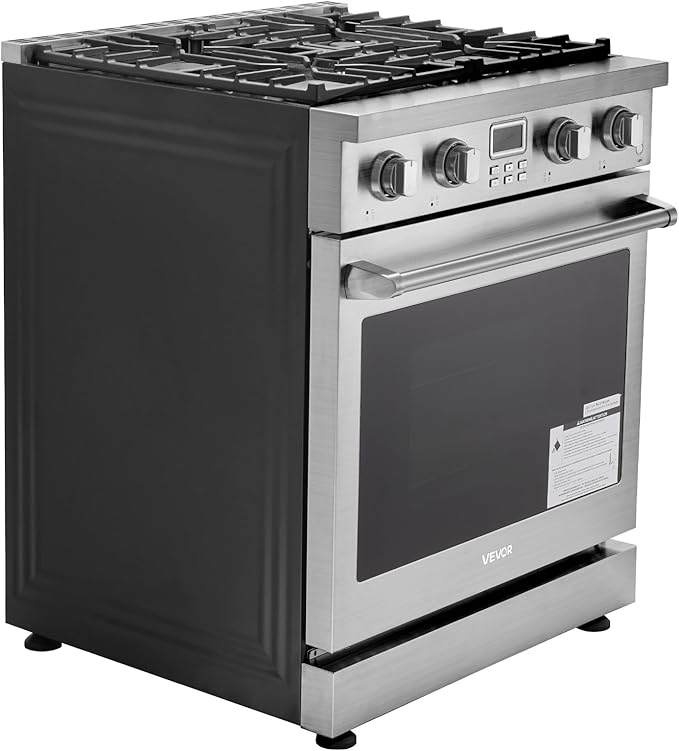 VEVOR Gas Range Oven, 30 Inches Width, Freestanding Stainless Steel Stove and Oven with 4 Sealed Cooktop Burners, Easy Reach Racks, Halogen Light, 4.8 Cu. Ft. Capacity, for Home Apartment Kitchen