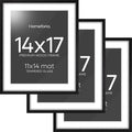 Homeforia 14x17 Picture Frame Black Wood, High End Oak 14x17 Frames with Mat 11x14 Photo, 14 x 17 Wooden Poster Frame Matted to 11 by 14 Print, 17x14 Hanging Frames, Tempered Glass, Wall Kit, Set of 3