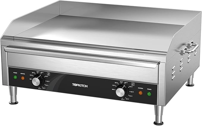 Commercial Electric Griddle, 24 Inches 3500W 240V Electric Countertop Griddle Heavy Duty Flat Top Grill Restaurant Electric Griddle Grill, Adjustable Temperature Control 122°F-572°F, 6-15P Plug