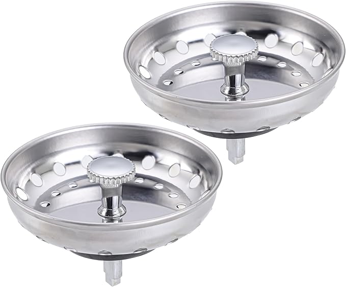 Sink Drain Strainer 2-Pack, 3-in-1 Kitchen Sink Stopper and Basket with Fine Mesh, Stainless Steel Drain Cover for Clog & Odor Prevention, Fit for Kitchen Bathroom Sinks (2 Pack) CAIPEN