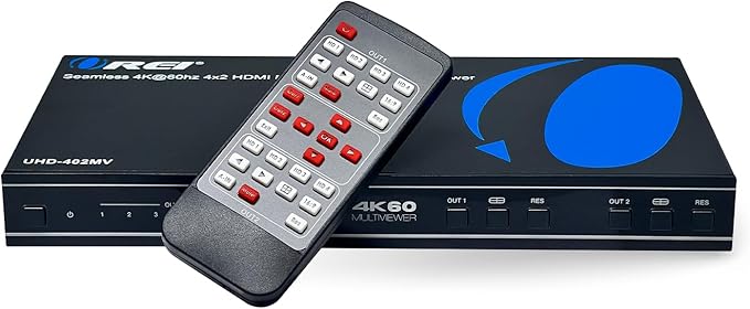 OREI 4K Multi HDMI Viewer Quad 4 in 2 Out, Matrix Switcher 4 Ports Seamless IR Remote Support 4K @ 60Hz 1080P for PS4/PC/DVD/Security Camera, HDMI Switch Optical Audio L/R Output - UHD-402MV