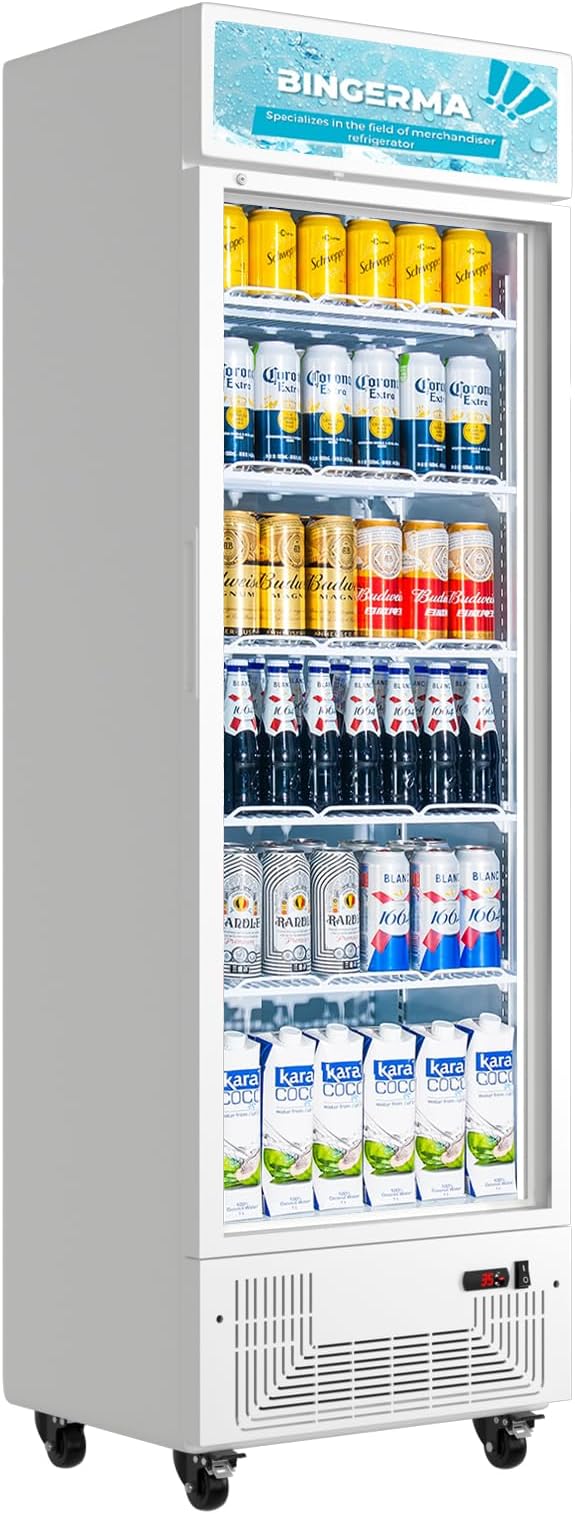 Commercial Display Refrigerator with Glass Door 12 Cu.ft Merchandiser Beverage Cooler Bar Black Drink Fridge for Convenience Stores, Supermarkets,Bars,Offices White