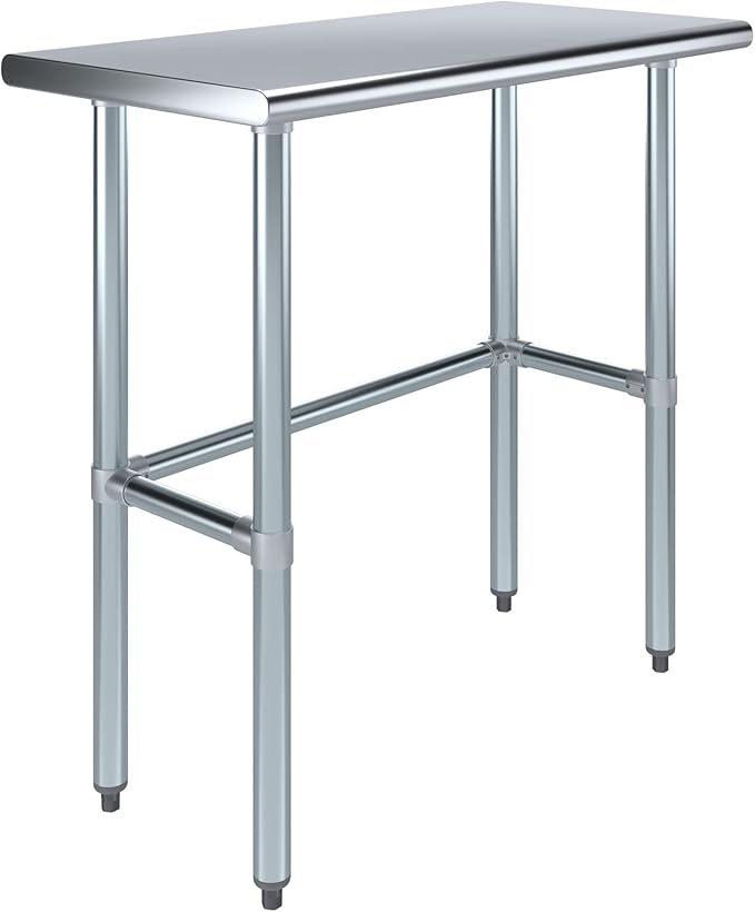 AmGood Stainless Steel Work Table Open Base | NSF Kitchen Island Food Prep | Laundry Garage Utility Bench (36" Long X 18" Deep)