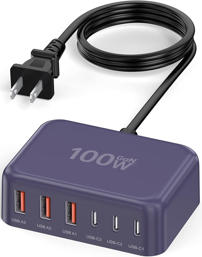 USB C Charger Block, 100W GaN 6 Port PD USB C QC USB A Wall Charger Adapter Plug Cube, Super Fast Type C Charging Station Hub for iPhone 17 16 15 14 Pro Max iPad Samsung Pixel
