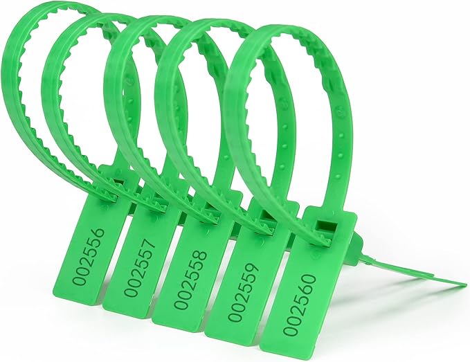 Heavy Duty Plastic Security Seal - Self Locking Tamper Evident Shipping Tags, Numbered Pull Tight Securing Straps for Truck Trailer, Length 337 mm 13.2" (Green 500 PCS)
