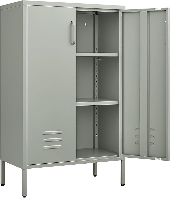 Metal Cabinet,Entryway Storage Cabinets with Adjustable Shelves,Metal Locker Cabinet for Classroom,Living Room,Grey Green