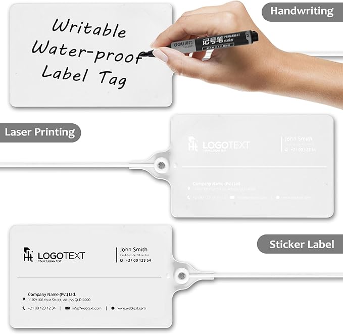 100 Plastic Waterproof Shipping Tags with One Marker Pen (White)