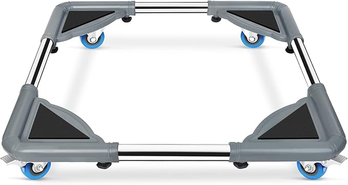 SPACECARE Mini Fridge Stand Mobile Roller, Adjustable Furniture Dolly with 4 Locking Wheels, Heavy Duty Washing Machine Base, Universal Appliance Pedestal for Dryer and Refrigerator- Grey