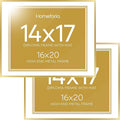 Homeforia 16x20 Diploma Frame Gold, High End Metal 16 x 20 Gold Certificate Frames with Mat 14 x 17, 16by20 Document Frame Matted to 14x17, Graduation Degree Frames, Tempered Glass, Wall Kit, Set of 2