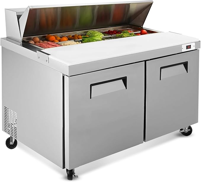 60"W Commercial Sandwich Prep Table Refrigerator - Stainless Steel Door with 16 Pans, 18 Cu.Ft Capacity, Auto Defrost, Digital Temperature Control for Restaurants, Delis, Catering & Convenience Stores