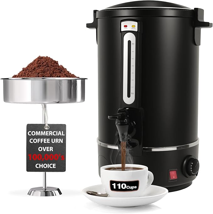 Commercial Coffee Urn, 110-Cup 16L Fast Brew Stainless Steel Hot Beverage Dispenser ，Electric Hot Water Urn for Wedding, Party, Catering with Easy Cleaning. Black Dispenser (Double Wall)