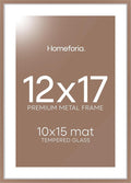 Homeforia 12x17 Picture Frame Mocha, High End Metal 12x17 Poster Frames with Mat 10x15 for Photo, 12 x 17 Mocha Frame Matted to 10 x 15 inch Print, 17x12 Thin Frame, Tempered Glass, Wall Kit, Set of 1