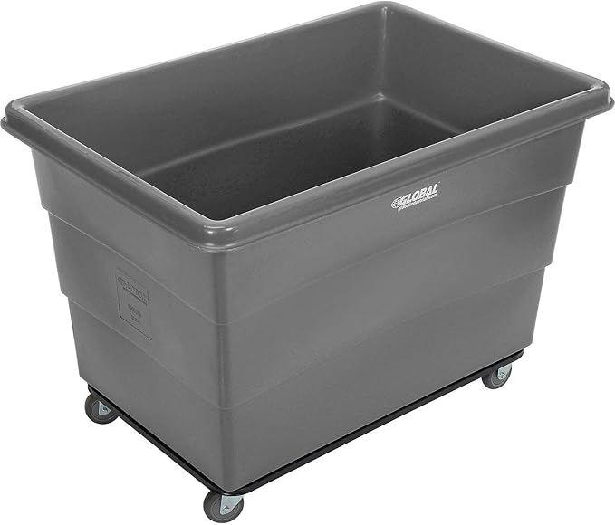 Global Industrial 20 Bushel Plastic Bulk Box Truck, Steel Chassis Base, 1200 lbs. Capacity, 4" Non-Maring Rubber Casters, Gray, 50-2/5"L x 34-3/5"W x 35-3/5"H