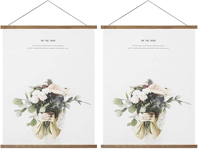 Miaowater 2 Pack Magnetic Poster Frame Hanger,44x24 44x32 44x28 Light Wood Wooden Frames Hangers for Photo Picture Art Canvas Print Artwork Wall Hanging Teak Wood 44''