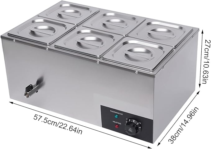 Countertop Steam Table Food Warmer Stainless Steel Commercial Buffet Warmer 6-Pan 600W Portable Electric Food Warmer Steam Table 19.2Qt(18L) for Restaurants, Catering, Buffets
