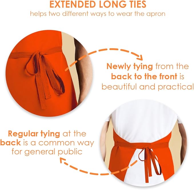 Aprons for Men - 100% Polyester Chef Apron Women with Extra Long Ties - Cooking Aprons for Women & Mens Apron