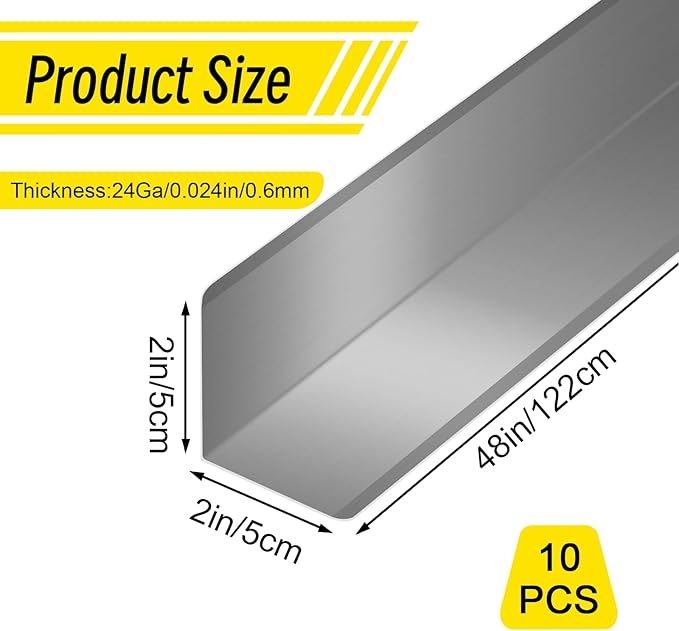Steel Corner Guards 2 x 2 x 48” Metal Protector, 10 Pack Metal Wall Corner Protector T304 Stainless Steel Wall Molding Trim (Silver)