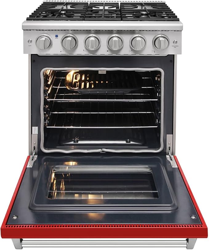 KOSTCH 30 inch Professional Freestanding Pro-Style Natural Gas Range or Liquid Propane Gas Range with 5 Burners, 4.55 cu.ft. Oven Capacity, in Stainless Steel - KOS-30RG03M (Red)