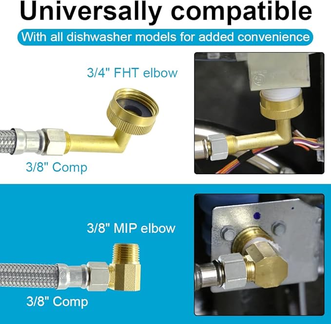 Universal Dishwasher Installation Kit,4 Ft Stainless Steel Dishwasher Hose,Burst Proof Water Supply Line with 3/8" Compression Connections