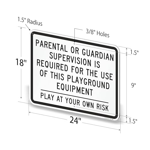 SmartSign 18 x 24 inch “Parental Or Guardian Supervision Required For Playground Equipment - Play At Your Own Risk” Metal Sign, 80 mil Laminated Rustproof Aluminum, Black and White, Made in USA