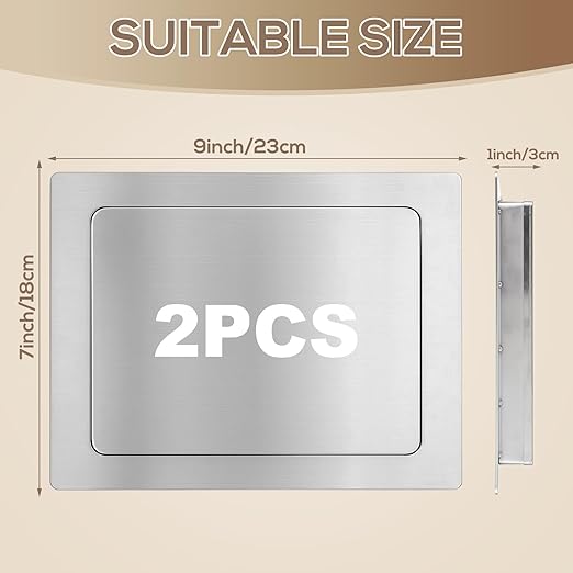 2 Pcs 304 Stainless Steel Trash Chute Lid Replacement, 7" x 9" Side Mounted Trash Chute with Hinged Inward Flip Garbage Bin Lids for Home Bathroom Commercial Cabinet Kitchen (Side-swing Lid)