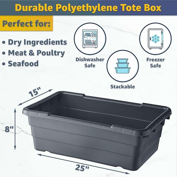 16"x26"x19" Mobile Aluminum Lug Rack with Grey Meat Lug Tote Box - NSF Heavy-Duty 1 Lug Capacity Food Storage Cart with 5" Swivel Casters, Freezer Safe, Commercial Cart for Seafood, Ingredients
