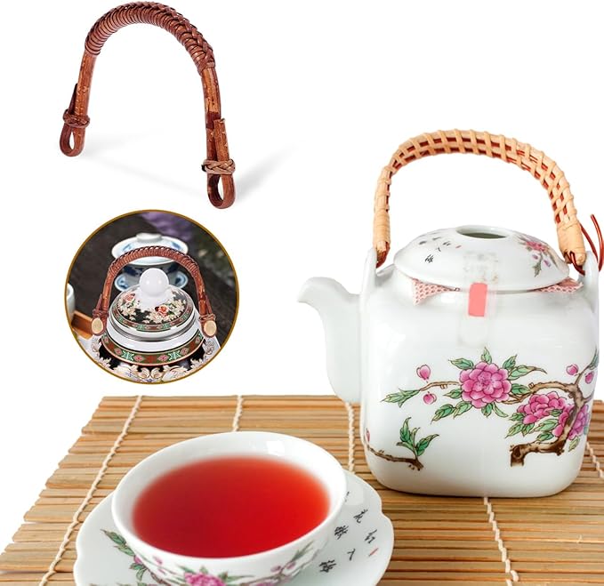 Amosfun U-Shape Rattan Teapot Handle Replacement for Ceramic Pottery Tea Kettles 4.92X4.13In Span Grip for Japanese Stovetop Teapots Easy Install
