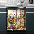 Country Rustic Window Sunflower Dishwasher Magnet Cover,23" x 26" Dishwasher Cover,Bless Our Home Magnetic Decal Vinyl Sticker Kitchen Decor Refrigerator Magnets Self Adhesive Wrap