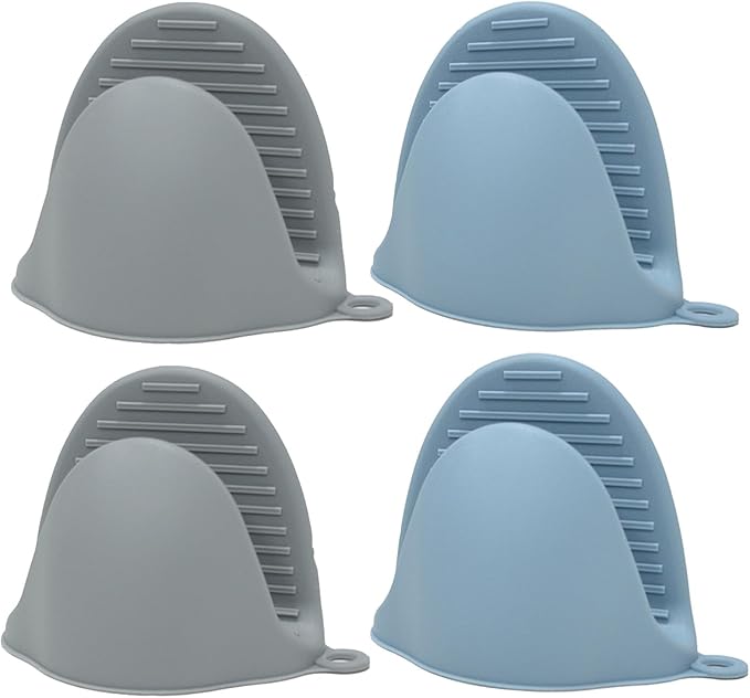 Silicone Kitchen Oven Mitts Set, Finger Protector Cooking Pinch Grips Pot Holder Toaster Hot Plate Gripper Oven Accessories,BBQ Baking Mittens Heat Resistant Gloves,2 Pairs（Nordic Blue Gray）