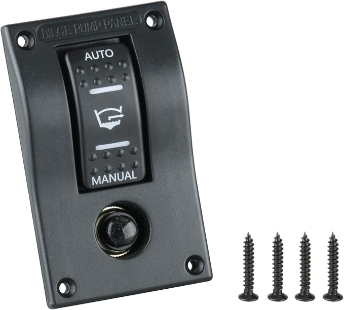 Amarine Made 3-Way Bilge Pump Switch Panel Deluxe LED Rocker Circuit Breaker - Auto/Off/Man LED Lighted Control Switches for RV Truck Caravan Vehicles Off-Road Camper