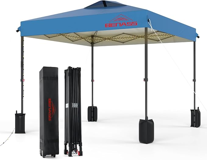 12x12 Pop Up Canopy, Easy Up Canopy Tent, Heavy Duty Tents for Parties, One Person Set Up Event Tent, Light Blue