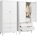 Letaya Metal Wardrobe Cabinets with 2 Drawers,71"Tall Armoire Wardrobe Closet with Doors and Shelves,Large Coat Closet Cabinet with Hanging Rod,Clothing Storage Cabinets for Bedroom,Home Office,White