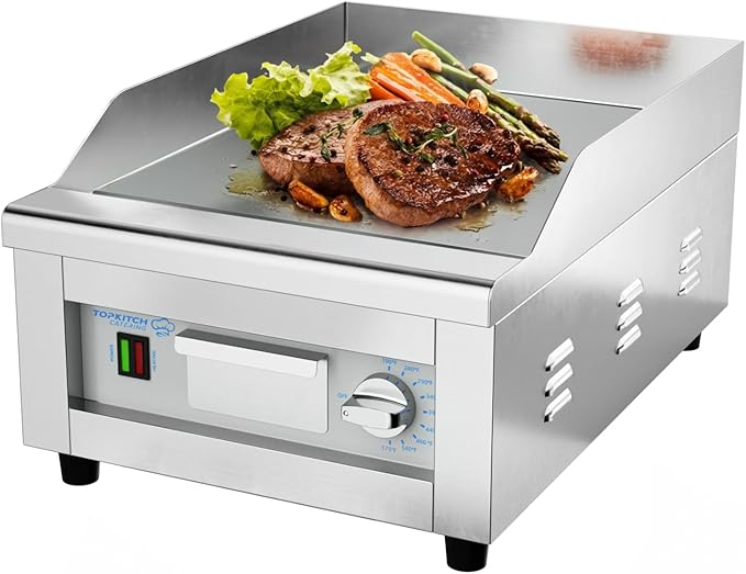 Commercial Electric Griddle, 16"x14" Cooking Surface with 10mm Thick Plate, ETL Certified 572°F Precise Temperature Control, 3" Splash Guard, Heavy-Duty 201 J1 Stainless Steel