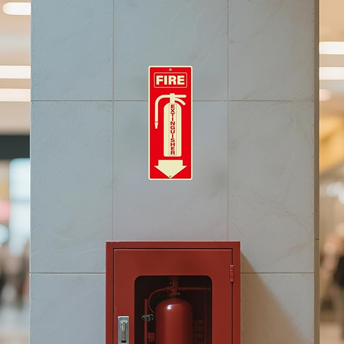 6 Pack Fire Extinguisher Signs 10 × 4 Inches Glow in the Dark Aluminum Sign Waterproof UV Protected Fade Resistance Signage for Home Office Business