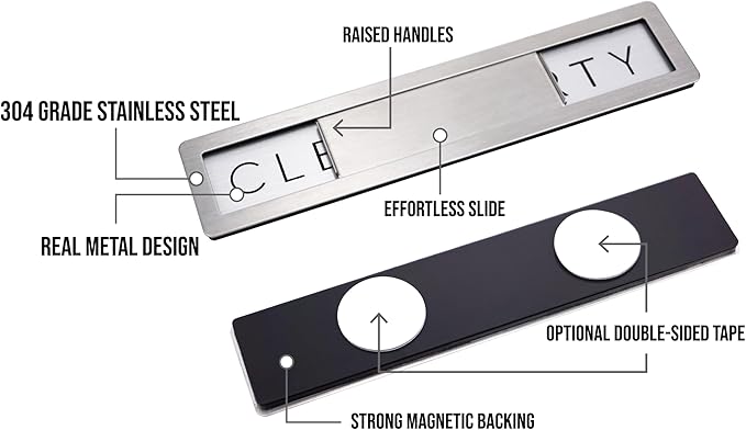 Stainless Steel Dishwasher Magnet Clean Dirty Sign - Premium Magnetic Signs That Say Clean/Dirty - Optional Sticker Adhesive for Non-Metal Surface Dish Washers - All Metal Minimalistic Style