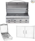 Bullet by Bull Stainless Steel Outdoor Kitchen Grill Set - Built-In Natural Gas Grill, Perfect for Entertaining -BBQ Kitchen Isl& Bundle - Includes 4 Burner Grill, Double Access Door & Side Burner