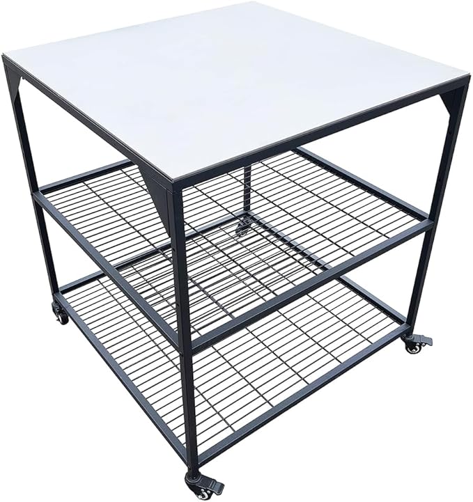JIN BETTER GRILL PARTS Heavy-Duty Steel Frame Outdoor Kitchen Cart | Stainless Steel Tabletop & 4 Locking Wheels | 31.5" Versatile BBQ Workstation for Ninja, Blackstone, Pizza Ovens