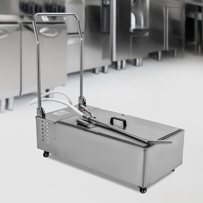 Mobile Fryer Filter Machine, 55L/14.53 Gal 370W 110V Commercial Oil Filler Cart Truck Separator 201 Stainless Steel Cooking Oil Filtration System with 13L/3.43gal Pump for Supermarket Restaurant