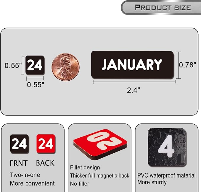 Double-Sided Magnetic Numbers and Months for Dry Erase Calendar Whiteboard, Calendar Magnets for Magnetic Whiteboard and Refrigerator Calendar(0.55”x0.55”)