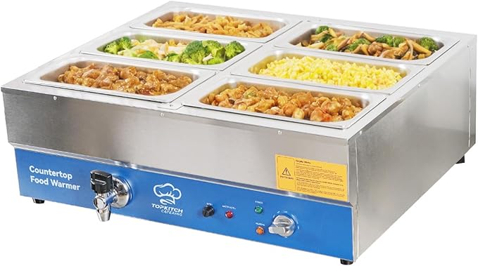 6 Pan Commercial Food Warmer, Electric Bain Marie Countertop Stainless Steel Buffet Steam Table for Catering and Restaurants(6×1/3 GN Pan,120V/1700W)