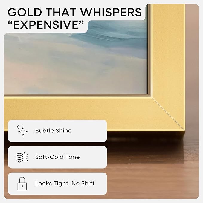 Homeforia 10x13 Picture Frame Gold, High End Metal 10x13 Poster Frames with Mat for 8.5x11, 10 x 13 Gold Frames Matted to 8.5 x 11 inch Photo, 10by13 Hanging Frames, Tempered Glass, Wall Kit, Set of 1
