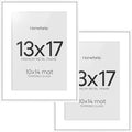 Homeforia 13x17 Picture Frame White, High End Metal 13x17 Poster Frames with Mat 10x14 Photo, 13 x 17 White Frame Matted to 10 by 14 Print, 17by13 Thin Hanging Frames, Tempered Glass, Wall Kit, Set of 2