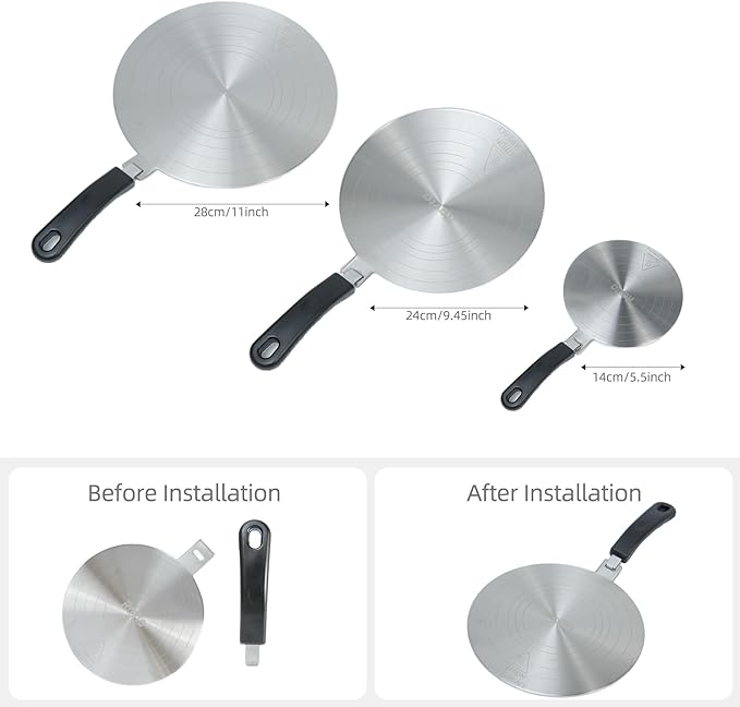 11 Inch Stainless Steel Induction Plate Adapter, Cooktop Heat Diffuser with Detachable Handle,Fire Diffuser for Electric or Gas Stove