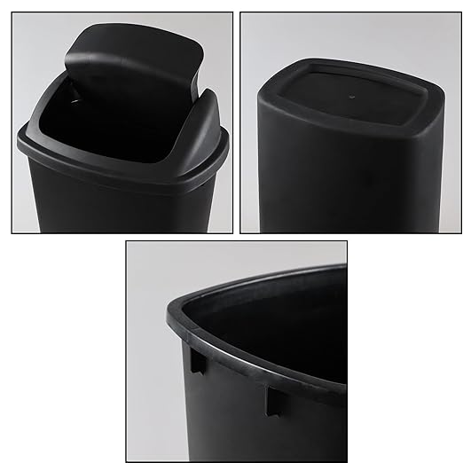 Kitchen Trash Can 13 Gallon with Swing Lid, Plastic Garbage Can Waste Bin, Recycle Bin and Waste Basket for Home, Office, Garage, Patio, Restaurant (Black, 4 Pack)