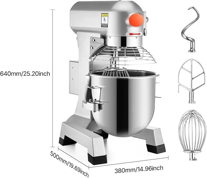 Happybuy 15Qt Commercial Food Mixer with Timing Function， Commercial Mixer 600W Stainless Steel Bowl Heavy Duty Electric Food Mixer Commercial with 3 Speeds Adjustable, Perfect for Bakery Pizzeria